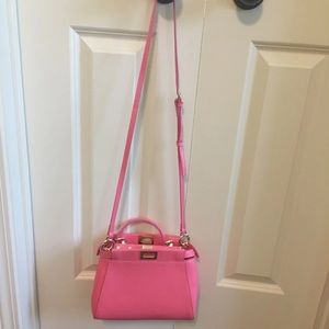 Pink calf leather tote & crossbody bag